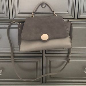 Two tone cream cross body top handle bag